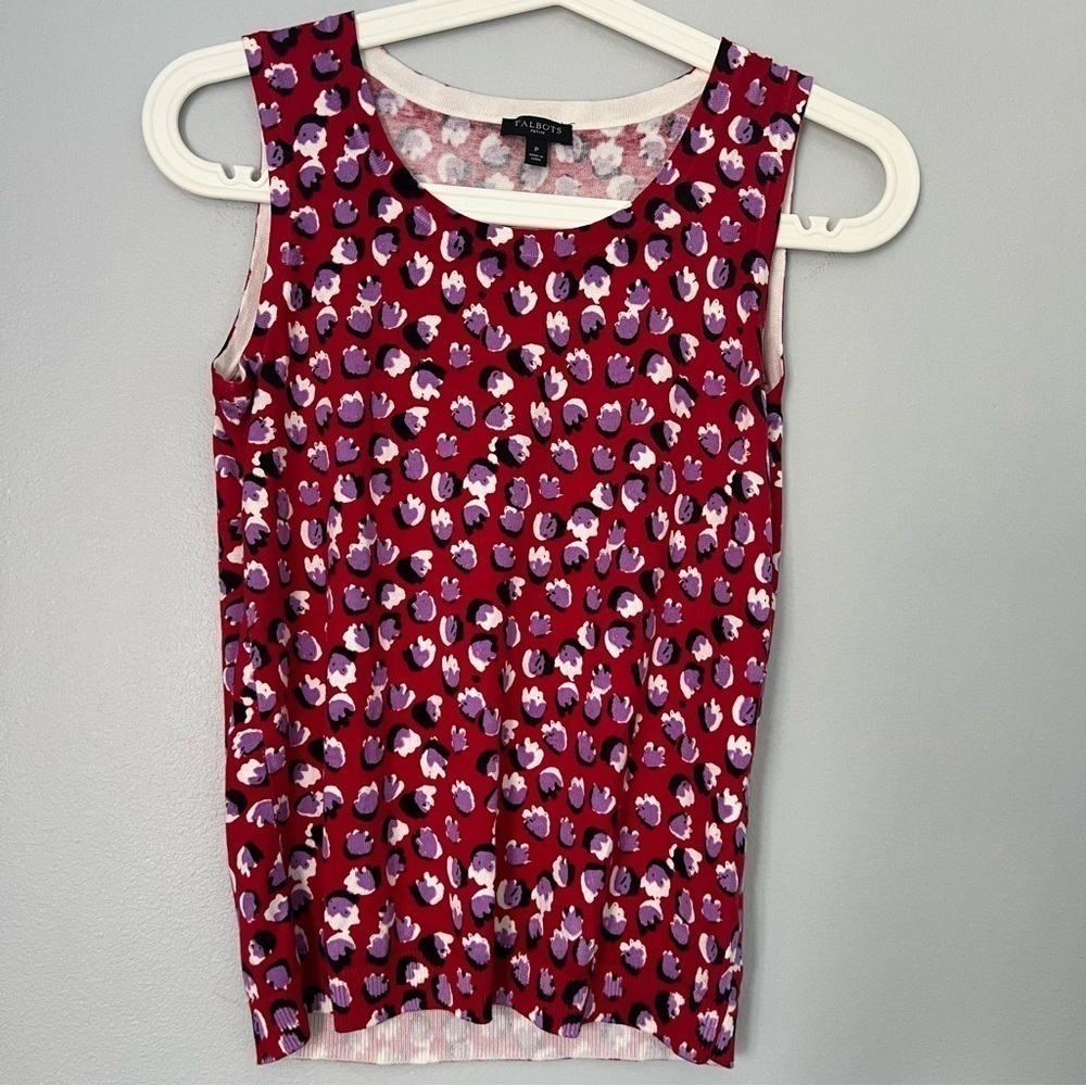 Talbots Women's Red White Lavender Floral Knit Scoop Neck Tank Top Size S - Picture 2 of 5